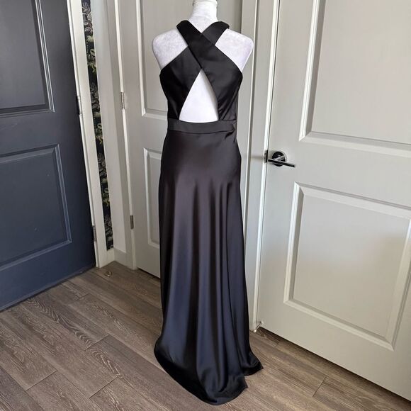 NWOT Katie May Asher Black Satin Cut-Out Maxi Gown Size M - Picture 10 of 11